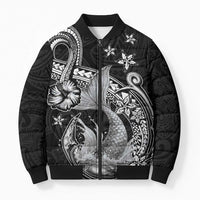 Hawaii Mermaid Monotone Bomber Puffer Jacket Polynesian Pattern Fish Hook