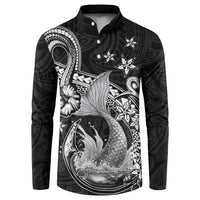 Hawaii Mermaid Monotone Button Sweatshirt Polynesian Pattern Fish Hook