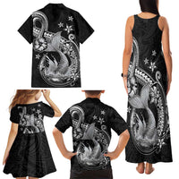 Hawaii Mermaid Monotone Family Matching Tank Maxi Dress and Hawaiian Shirt Polynesian Pattern Fish Hook