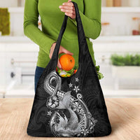 Hawaii Mermaid Monotone Grocery Bag Polynesian Pattern Fish Hook