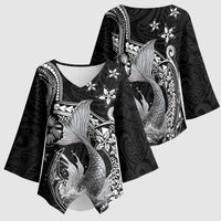 Hawaii Mermaid Monotone Kimono Sleeve Blouse Polynesian Pattern Fish Hook