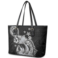 Hawaii Mermaid Monotone Leather Tote Bag Polynesian Pattern Fish Hook