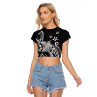 Hawaii Mermaid Monotone Raglan Cropped T Shirt Polynesian Pattern Fish Hook