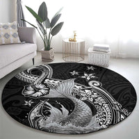 Hawaii Mermaid Monotone Round Carpet Polynesian Pattern Fish Hook