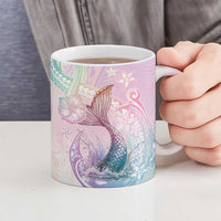 Hawaii Mermaid Sweet Pastel Ceramic Mug Polynesian Pattern Fish Hook