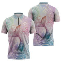 Hawaii Mermaid Sweet Pastel Zipper Polo Shirt Polynesian Pattern Fish Hook