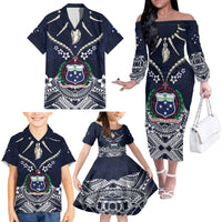 Samoa Independence Day Family Matching Off The Shoulder Long Sleeve Dress and Hawaiian Shirt Ula Nifo Mix Turtle