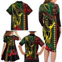 King Kamehameha Day Family Matching Long Sleeve Bodycon Dress and Hawaiian Shirt Hawaii Kakau Reggae LT01 - Polynesian Pride