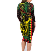 King Kamehameha Day Family Matching Long Sleeve Bodycon Dress and Hawaiian Shirt Hawaii Kakau Reggae LT01 - Polynesian Pride