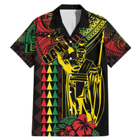 King Kamehameha Day Family Matching Mermaid Dress and Hawaiian Shirt Hawaii Kakau Reggae LT01 Dad's Shirt - Short Sleeve Black - Polynesian Pride