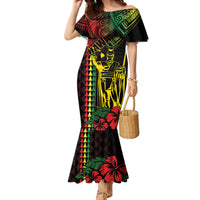 King Kamehameha Day Family Matching Mermaid Dress and Hawaiian Shirt Hawaii Kakau Reggae LT01 Mom's Dress Black - Polynesian Pride