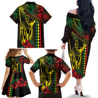 King Kamehameha Day Family Matching Off The Shoulder Long Sleeve Dress and Hawaiian Shirt Hawaii Kakau Reggae LT01 - Polynesian Pride