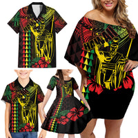 King Kamehameha Day Family Matching Off Shoulder Short Dress and Hawaiian Shirt Hawaii Kakau Reggae LT01 - Polynesian Pride