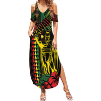 King Kamehameha Day Family Matching Summer Maxi Dress and Hawaiian Shirt Hawaii Kakau Reggae LT01 Mom's Dress Black - Polynesian Pride