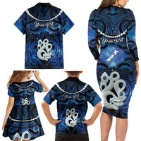 Personalized Maori Matariki Manaia Family Matching Long Sleeve Bodycon Dress and Hawaiian Shirt Maori Kowhaiwhai Pattern Galaxy LT01 - Polynesian Pride