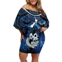 Personalized Maori Matariki Manaia Family Matching Off Shoulder Short Dress and Hawaiian Shirt Maori Kowhaiwhai Pattern Galaxy