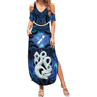 Personalized Maori Matariki Manaia Family Matching Summer Maxi Dress and Hawaiian Shirt Maori Kowhaiwhai Pattern Galaxy