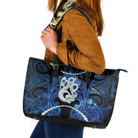 Maori Matariki Manaia Leather Tote Bag Maori Kowhaiwhai Pattern Galaxy