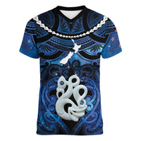 Personalized Maori Matariki Manaia Women V-Neck T-Shirt Maori Kowhaiwhai Pattern Galaxy