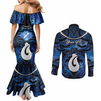 Personalized Maori Matariki Hei Matau Couples Matching Mermaid Dress and Long Sleeve Button Shirt Maori Kowhaiwhai Pattern Galaxy
