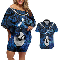Personalized Maori Matariki Hei Matau Couples Matching Off Shoulder Short Dress and Hawaiian Shirt Maori Kowhaiwhai Pattern Galaxy