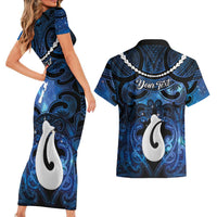 Personalized Maori Matariki Hei Matau Couples Matching Short Sleeve Bodycon Dress and Hawaiian Shirt Maori Kowhaiwhai Pattern Galaxy