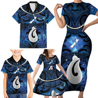 Personalized Maori Matariki Hei Matau Family Matching Short Sleeve Bodycon Dress and Hawaiian Shirt Maori Kowhaiwhai Pattern Galaxy LT01 - Polynesian Pride