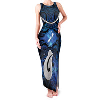 Personalized Maori Matariki Hei Matau Family Matching Tank Maxi Dress and Hawaiian Shirt Maori Kowhaiwhai Pattern Galaxy LT01 Mom's Dress Blue - Polynesian Pride