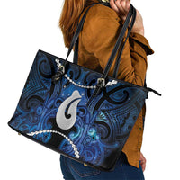 Maori Matariki Hei Matau Leather Tote Bag Maori Kowhaiwhai Pattern Galaxy