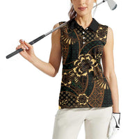Indonesian Batik Pattern Vintage Brown Women Sleeveless Polo Shirt