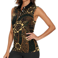 Indonesian Batik Pattern Vintage Brown Women Sleeveless Polo Shirt