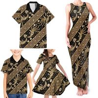Indonesia Batik Pattern Family Matching Tank Maxi Dress and Hawaiian Shirt Gold Version LT01 - Polynesian Pride