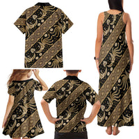 Indonesia Batik Pattern Family Matching Tank Maxi Dress and Hawaiian Shirt Gold Version LT01 - Polynesian Pride