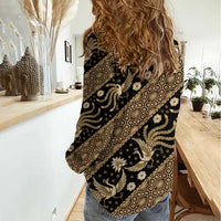 Indonesia Batik Pattern Women Casual Shirt Gold Version