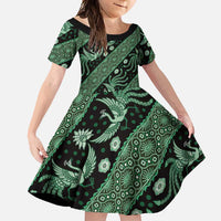 Indonesia Batik Pattern Family Matching Mermaid Dress and Hawaiian Shirt Green Version