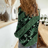Indonesia Batik Pattern Women Casual Shirt Green Version