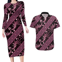 Indonesia Batik Pattern Couples Matching Long Sleeve Bodycon Dress and Hawaiian Shirt Pink Version LT01 Pink - Polynesian Pride