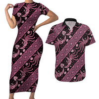 Indonesia Batik Pattern Couples Matching Short Sleeve Bodycon Dress and Hawaiian Shirt Pink Version LT01 Pink - Polynesian Pride