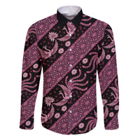 Indonesia Batik Pattern Family Matching Off The Shoulder Long Sleeve Dress and Hawaiian Shirt Pink Version