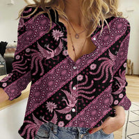 Indonesia Batik Pattern Women Casual Shirt Pink Version