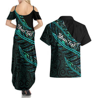Personalised Aotearoa Couples Matching Summer Maxi Dress and Hawaiian Shirt Silver Fern Mix Paua Shell Polynesian Pattern LT01 - Polynesian Pride