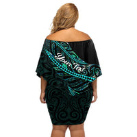 Personalised Aotearoa Off Shoulder Short Dress Silver Fern Mix Paua Shell Polynesian Pattern LT01 - Polynesian Pride