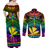 Personalised Hawaii Couples Matching Off Shoulder Maxi Dress and Long Sleeve Button Shirts Kanaka Maoli Kakau 2023 National Coming Out Day LT01 - Polynesian Pride