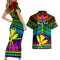 Personalised Hawaii Couples Matching Short Sleeve Bodycon Dress and Hawaiian Shirt Kanaka Maoli Kakau 2023 National Coming Out Day LT01 - Polynesian Pride