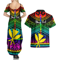 Personalised Hawaii Couples Matching Summer Maxi Dress and Hawaiian Shirt Kanaka Maoli Kakau 2023 National Coming Out Day LT01 - Polynesian Pride