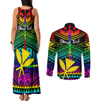 Personalised Hawaii Couples Matching Tank Maxi Dress and Long Sleeve Button Shirts Kanaka Maoli Kakau 2023 National Coming Out Day LT01 - Polynesian Pride