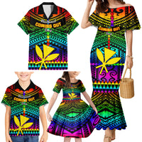 Personalised Hawaii Family Matching Mermaid Dress and Hawaiian Shirt Kanaka Maoli Kakau 2023 National Coming Out Day LT01 - Polynesian Pride