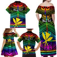 Personalised Hawaii Family Matching Off Shoulder Maxi Dress and Hawaiian Shirt Kanaka Maoli Kakau 2023 National Coming Out Day LT01 - Polynesian Pride