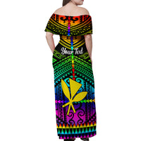 Personalised Hawaii Family Matching Off Shoulder Maxi Dress and Hawaiian Shirt Kanaka Maoli Kakau 2023 National Coming Out Day LT01 - Polynesian Pride
