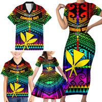 Personalised Hawaii Family Matching Short Sleeve Bodycon Dress and Hawaiian Shirt Kanaka Maoli Kakau 2023 National Coming Out Day LT01 - Polynesian Pride